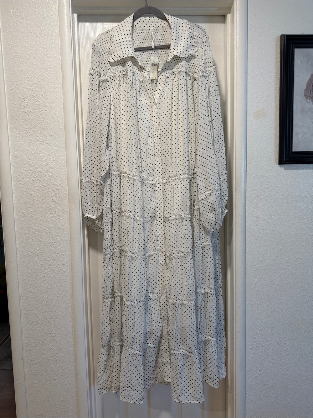 Anthropologie Women's White Polka Dot Tiered Maxi Dress